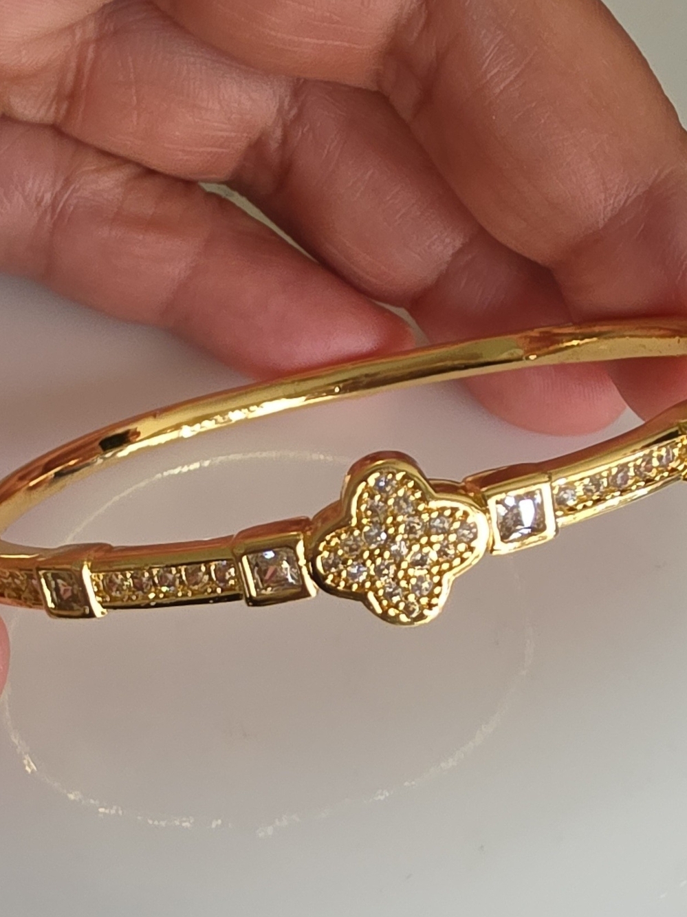 Gold Crystal Clover Bangle Bracelet - Women's Jewelry